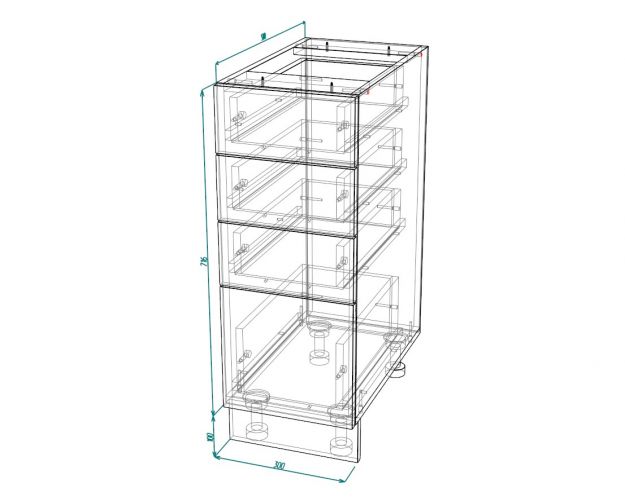 Кёльн ШНЯ 300 Шкаф нижний с 4-мя ящиками (Софт смок/корпус Белый)