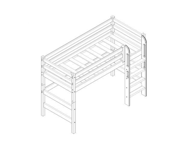 Кровать Соня вариант 5 полувысокая с прямой лестницей белый полупрозрачный