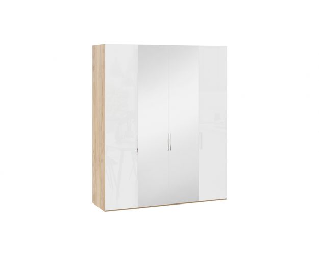 Шкаф комбинированный с 2 глухими и 2 зеркальными дверями «Эмбер» Яблоня Беллуно/Белый глянец